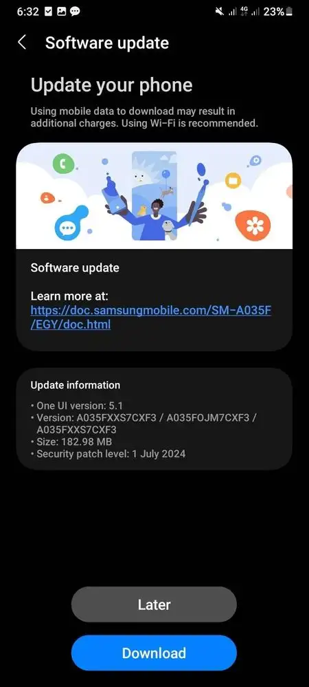 Galaxy A03 update screenshot