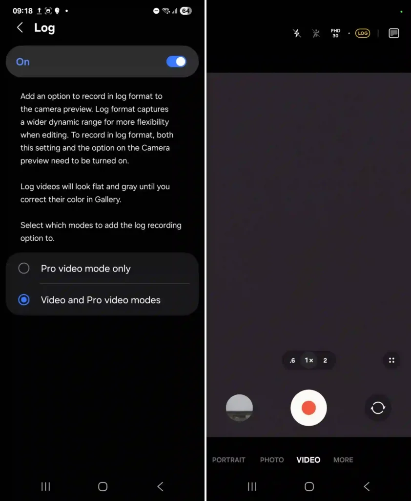 Samsung log video support with One UI 8