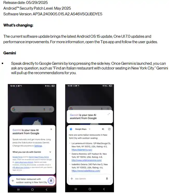 Galaxy A54 One UI 7 Verizon