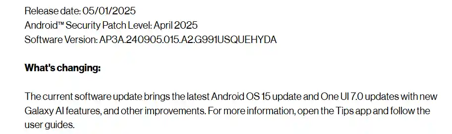 Galaxy S22 Verizon Screenshot One UI 7 Update